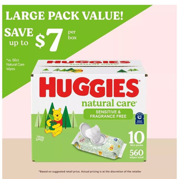 Huggies Natural Care Sensitive Baby Wipes, Unscented, 10 Pack, 560 Total Ct - Picture 4 of 8
